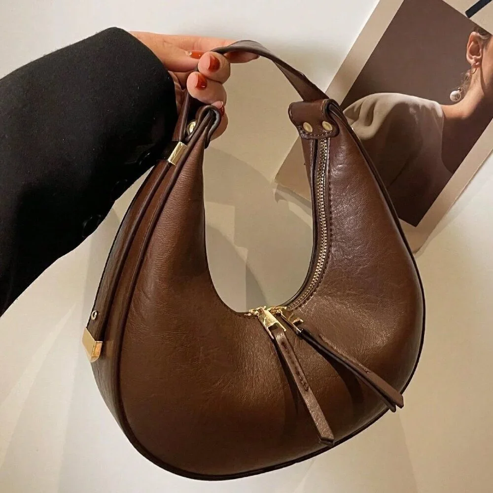 Coffee Brown Elegant Women's Textured Soft Leather Bag
